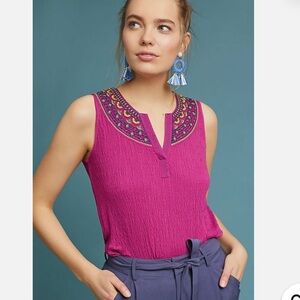 AKEMI + KIN ANTHROPOLOGIE VIZELA EMBROIDERED BEADED BOHO PURPLE TOP SZ XS